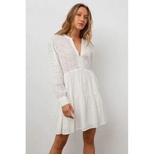 RAILS Layla Mini Dress White Eyelet Tiered Ruffle Size Small Bridal Shower